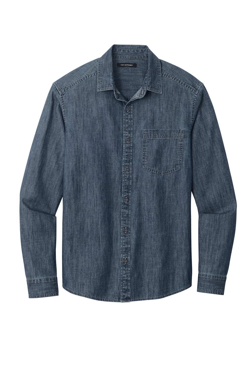 Port Authority W676 Perfect Denim Long Sleeve Button Down Shirt Medium Wash Flat Front