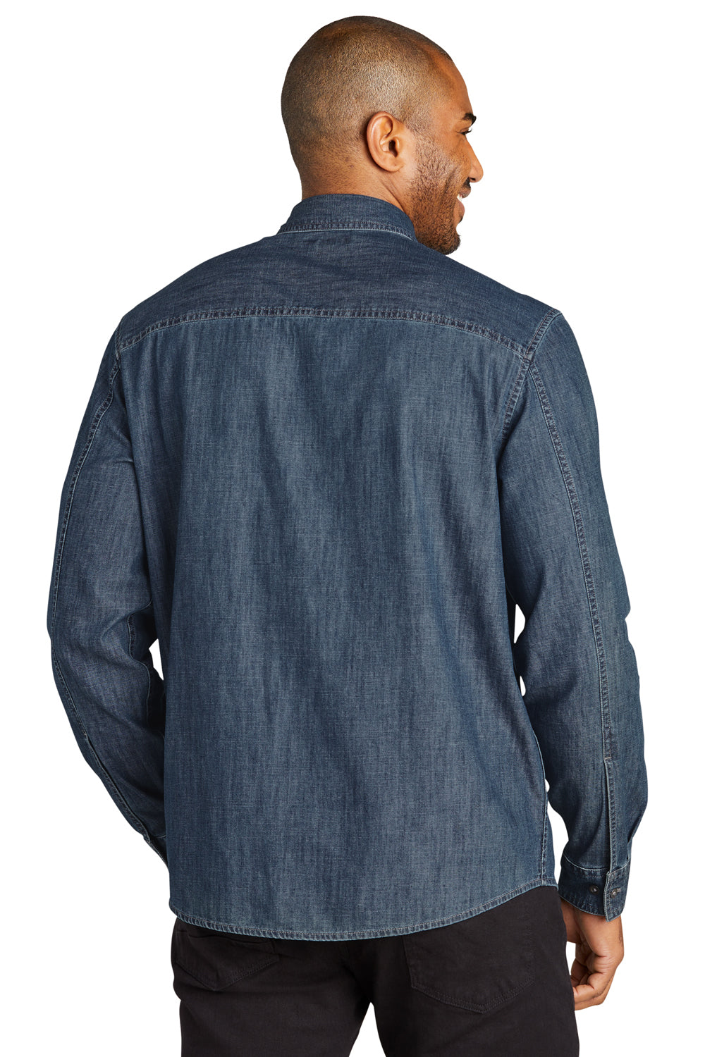 Port Authority W676 Perfect Denim Long Sleeve Button Down Shirt Medium Wash Back