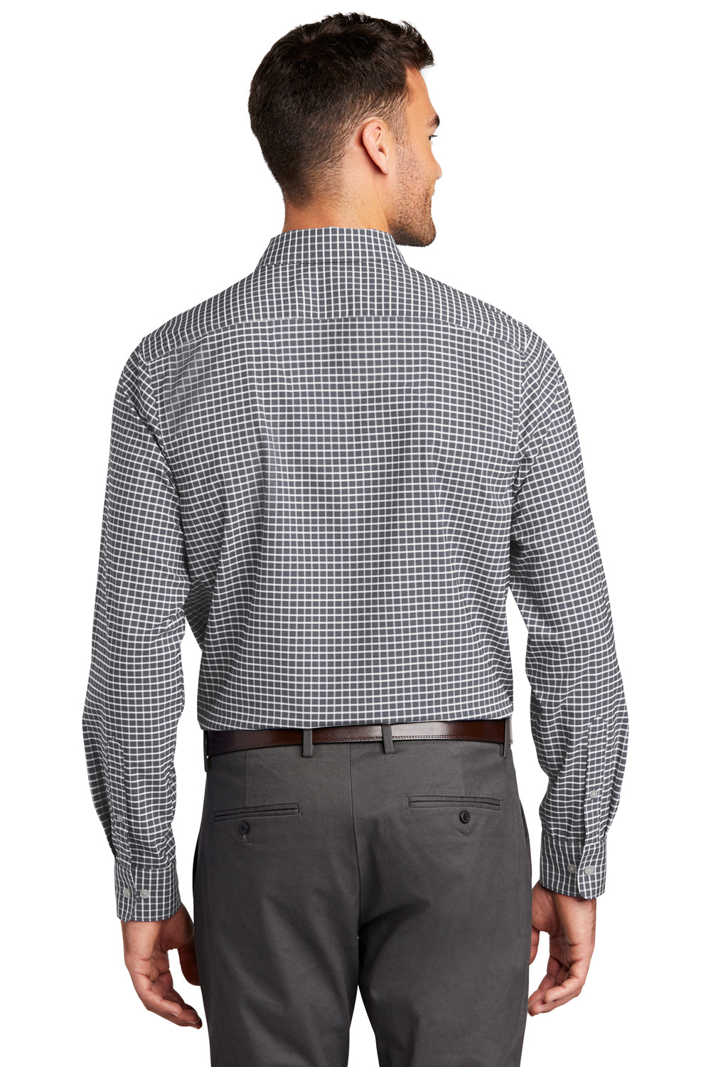 Port Authority Mens City Stretch Long Sleeve Button Down Shirt Graphite Grey/White Side