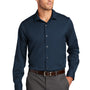 Port Authority Mens City Moisture Wicking Long Sleeve Button Down Shirt - River Navy Blue