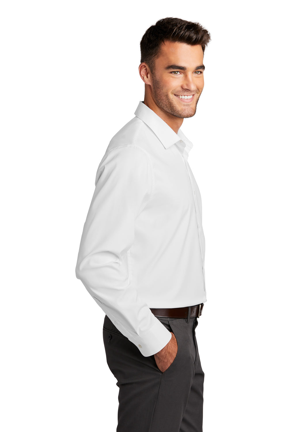 Port Authority Mens City Stretch Long Sleeve Button Down Shirt White Side