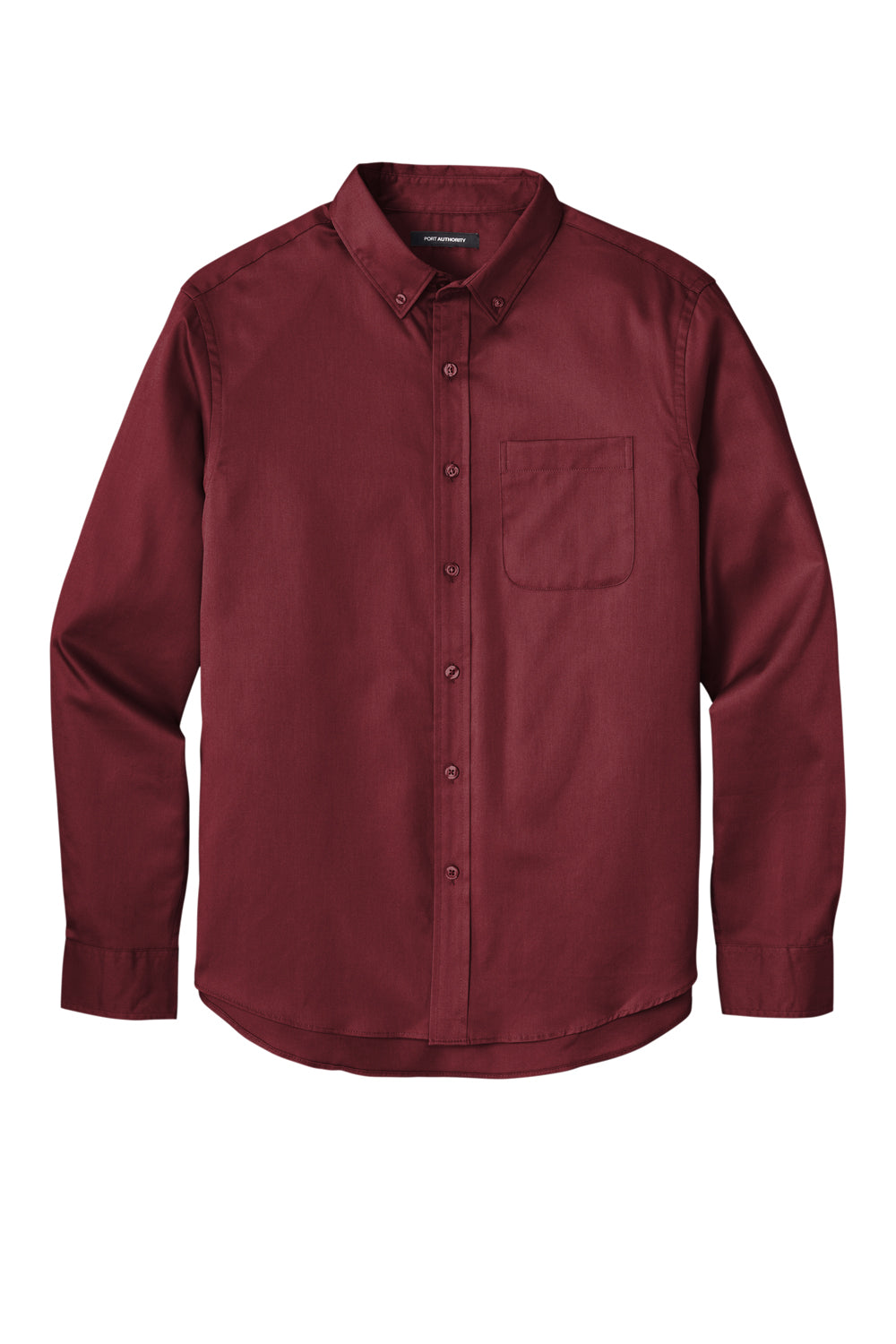 Port Authority W808 SuperPro Wrinkle Resistant React Long Sleeve Button Down Shirt w/ Pocket Burgundy Flat Front