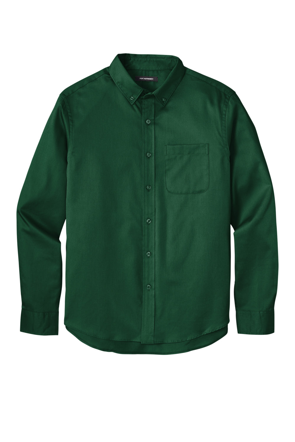 Port Authority W808 SuperPro Wrinkle Resistant React Long Sleeve Button Down Shirt w/ Pocket Dark Green Flat Front