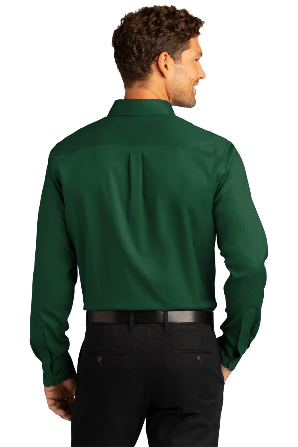 Port Authority Mens SuperPro Wrinkle Resistant React Long Sleeve Button Down Shirt w/ Pocket Dark Green Side