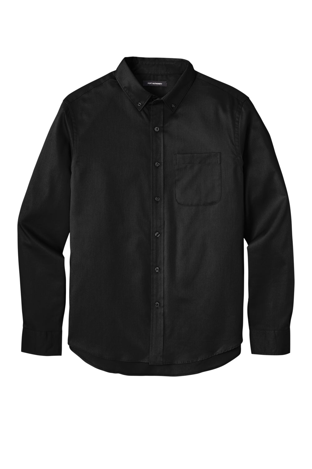 Port Authority W808 SuperPro Wrinkle Resistant React Long Sleeve Button Down Shirt w/ Pocket Deep Black Flat Front