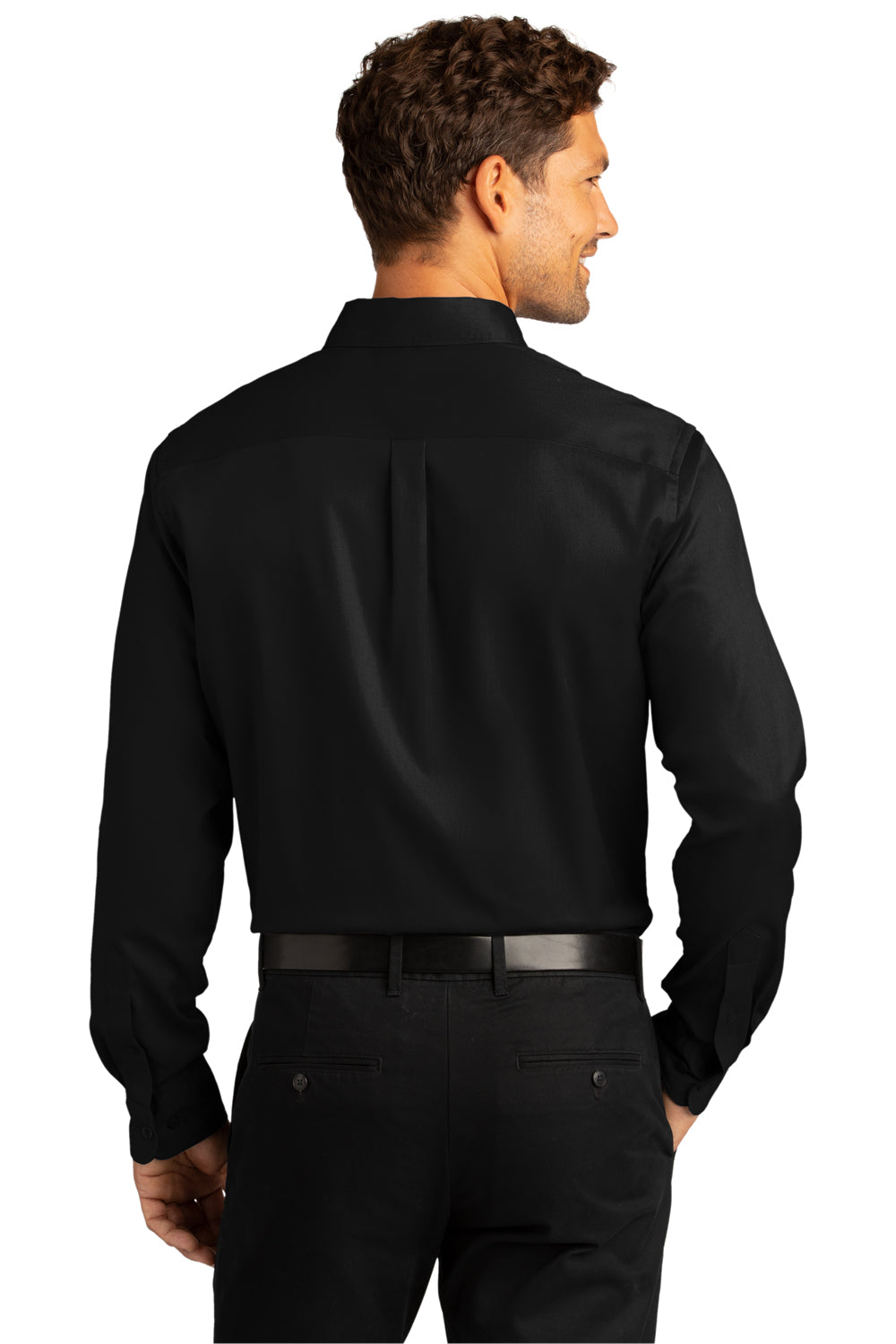 Port Authority Mens SuperPro Wrinkle Resistant React Long Sleeve Button Down Shirt w/ Pocket Deep Black Side