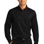 Port Authority Mens SuperPro Wrinkle Resistant React Long Sleeve Button Down Shirt w/ Pocket - Deep Black