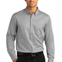 Port Authority Mens SuperPro Wrinkle Resistant React Long Sleeve Button Down Shirt w/ Pocket - Gusty Grey