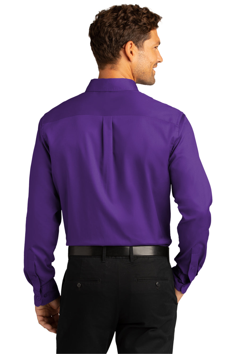 Port Authority Mens SuperPro Wrinkle Resistant React Long Sleeve Button Down Shirt w/ Pocket Purple Side