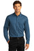 Port Authority Mens SuperPro Wrinkle Resistant React Long Sleeve Button Down Shirt w/ Pocket Regatta Blue Front