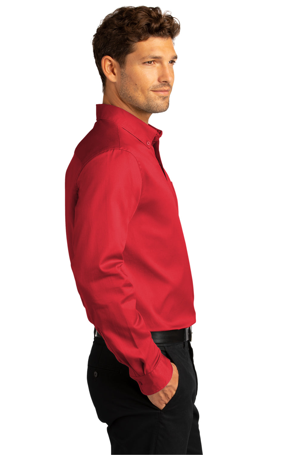 Port Authority Mens SuperPro Wrinkle Resistant React Long Sleeve Button Down Shirt w/ Pocket Rich Red Side