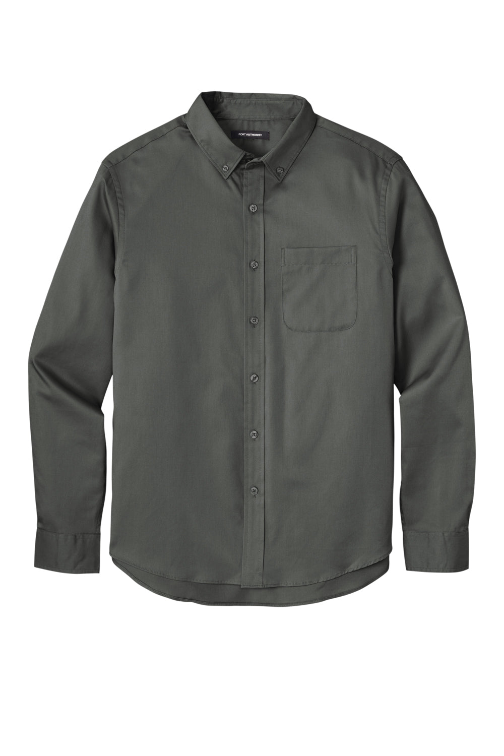 Port Authority W808 SuperPro Wrinkle Resistant React Long Sleeve Button Down Shirt w/ Pocket Storm Grey Flat Front