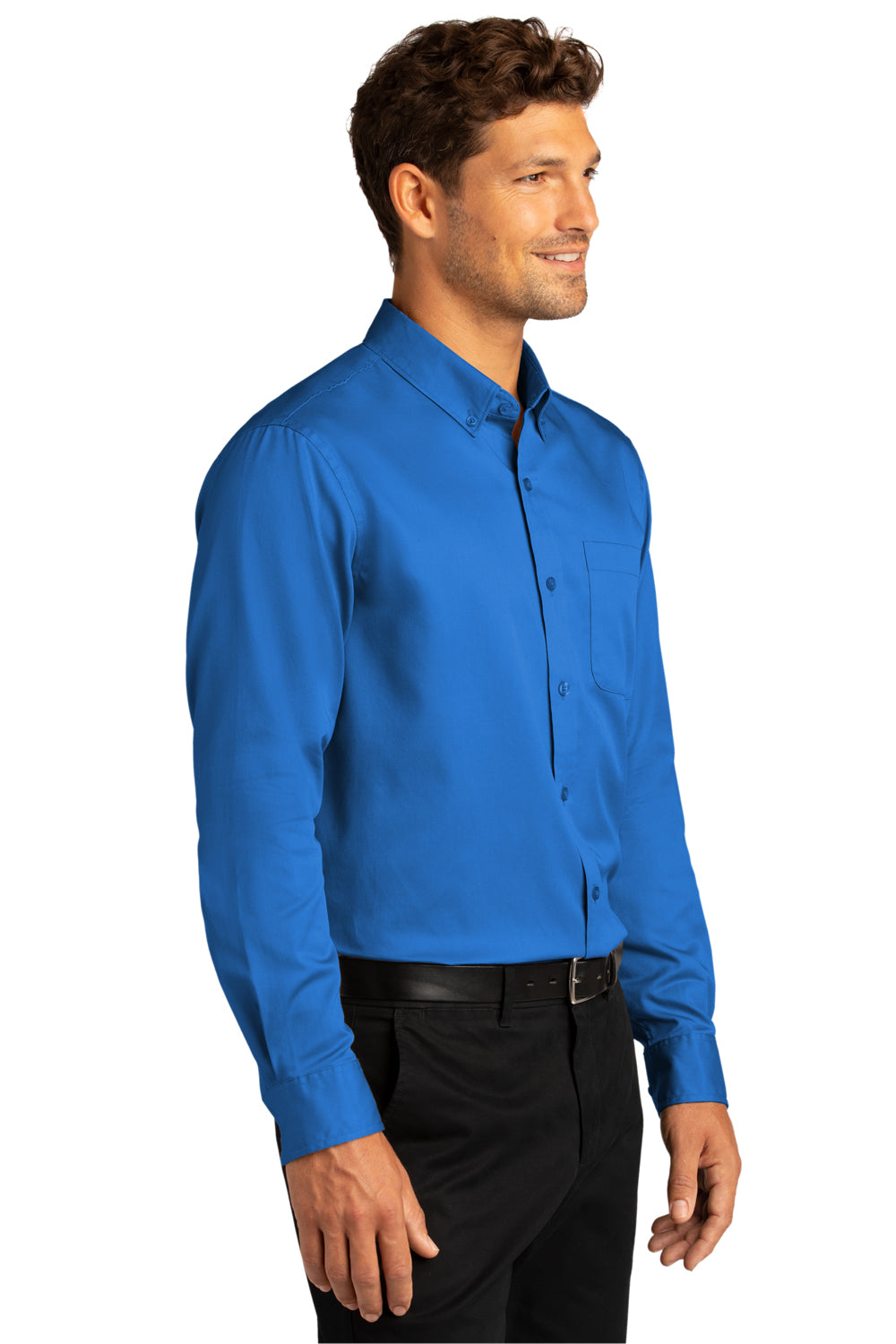 Port Authority W808 SuperPro Wrinkle Resistant React Long Sleeve Button Down Shirt w/ Pocket Strong Blue 3Q