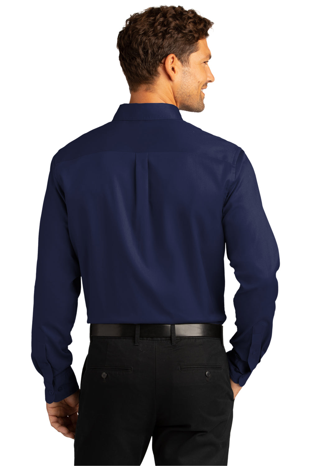 Port Authority Mens SuperPro Wrinkle Resistant React Long Sleeve Button Down Shirt w/ Pocket True Navy Blue Side