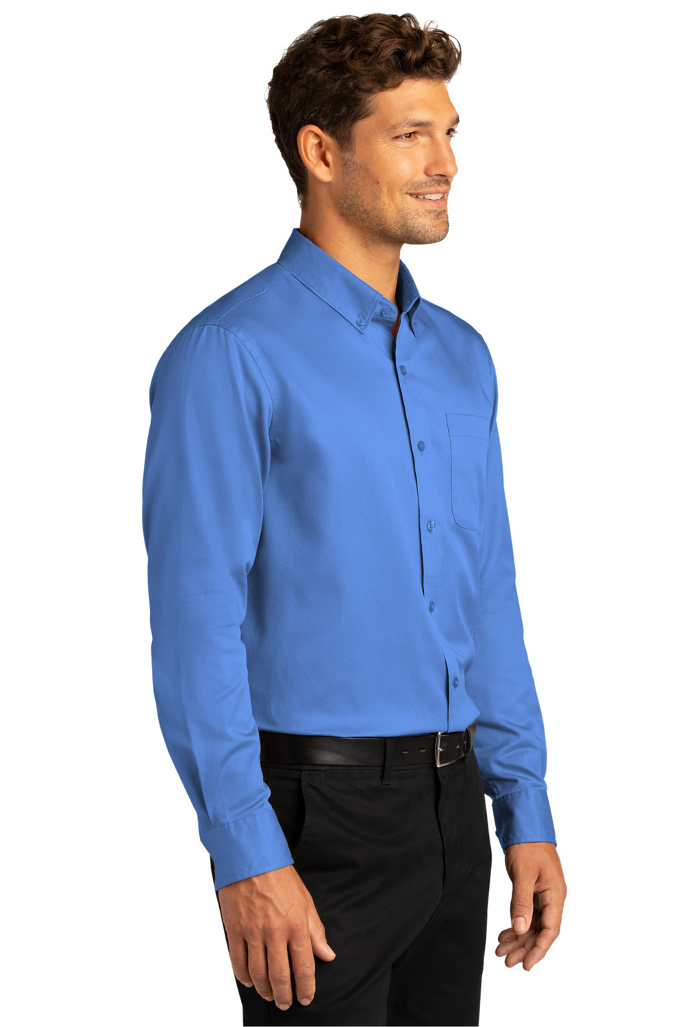 Port Authority W808 SuperPro Wrinkle Resistant React Long Sleeve Button Down Shirt w/ Pocket Ultramarine Blue 3Q