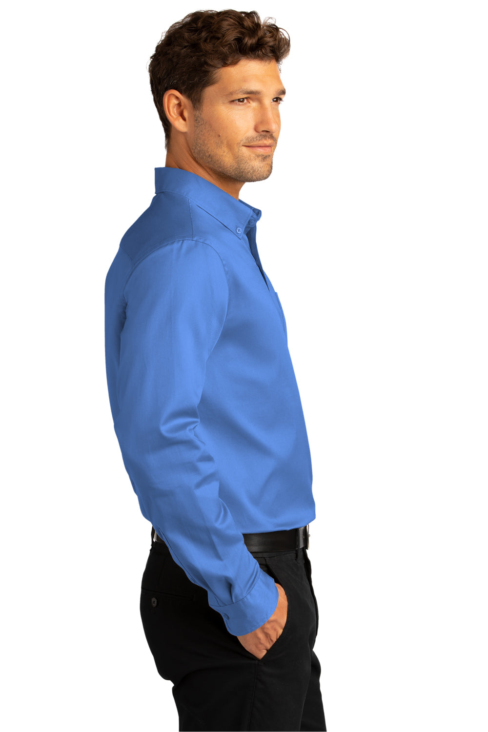 Port Authority Mens SuperPro Wrinkle Resistant React Long Sleeve Button Down Shirt w/ Pocket Ultramarine Blue Side