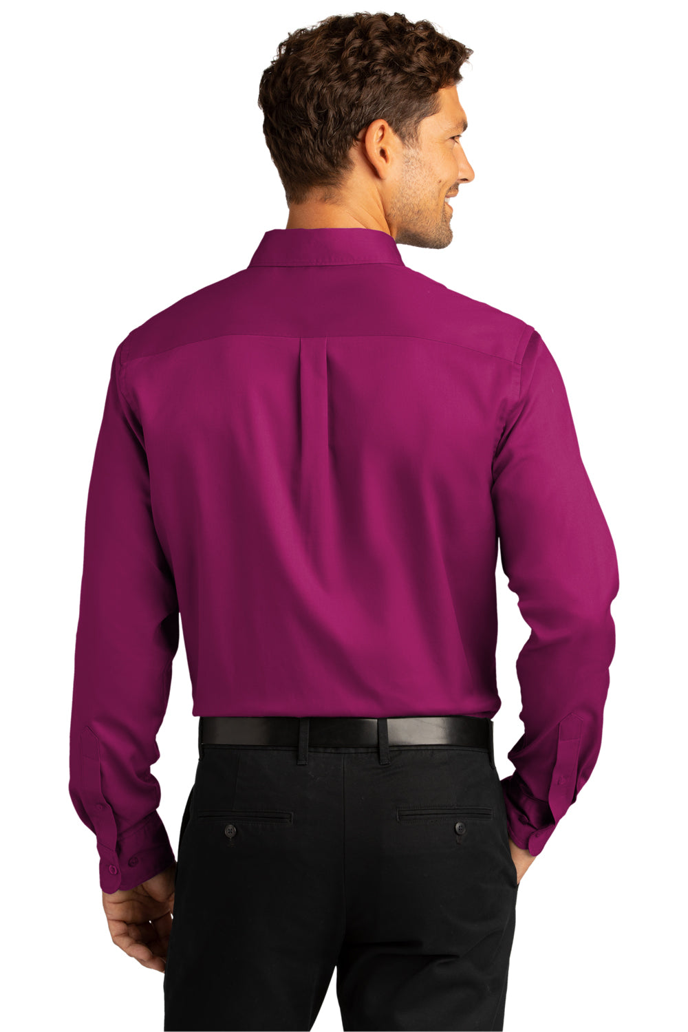 Port Authority Mens SuperPro Wrinkle Resistant React Long Sleeve Button Down Shirt w/ Pocket Wild Berry Side