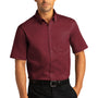 Port Authority Mens SuperPro Wrinkle Resistant React Short Sleeve Button Down Shirt w/ Pocket - Burgundy