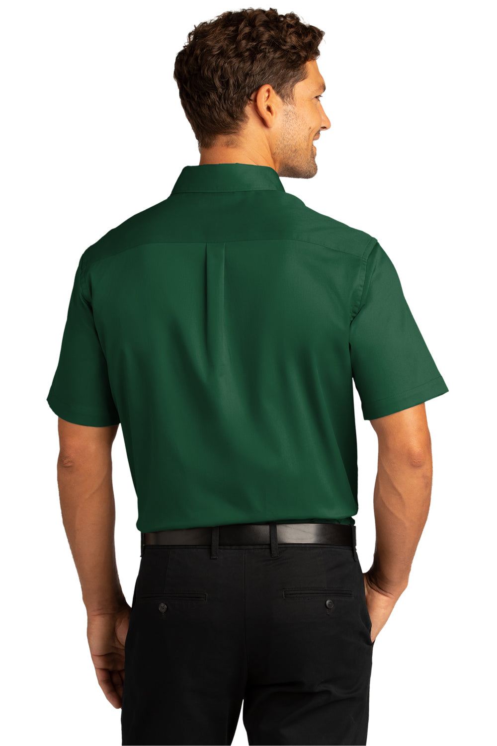 Port Authority Mens SuperPro React Short Sleeve Button Down Shirt w/ Pocket Dark Green Side