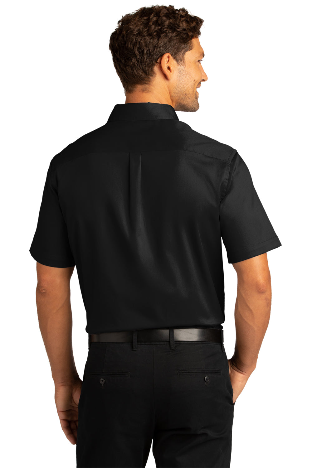 Port Authority Mens SuperPro React Short Sleeve Button Down Shirt w/ Pocket Deep Black Side