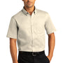 Port Authority Mens SuperPro Wrinkle Resistant React Short Sleeve Button Down Shirt w/ Pocket - Ecru