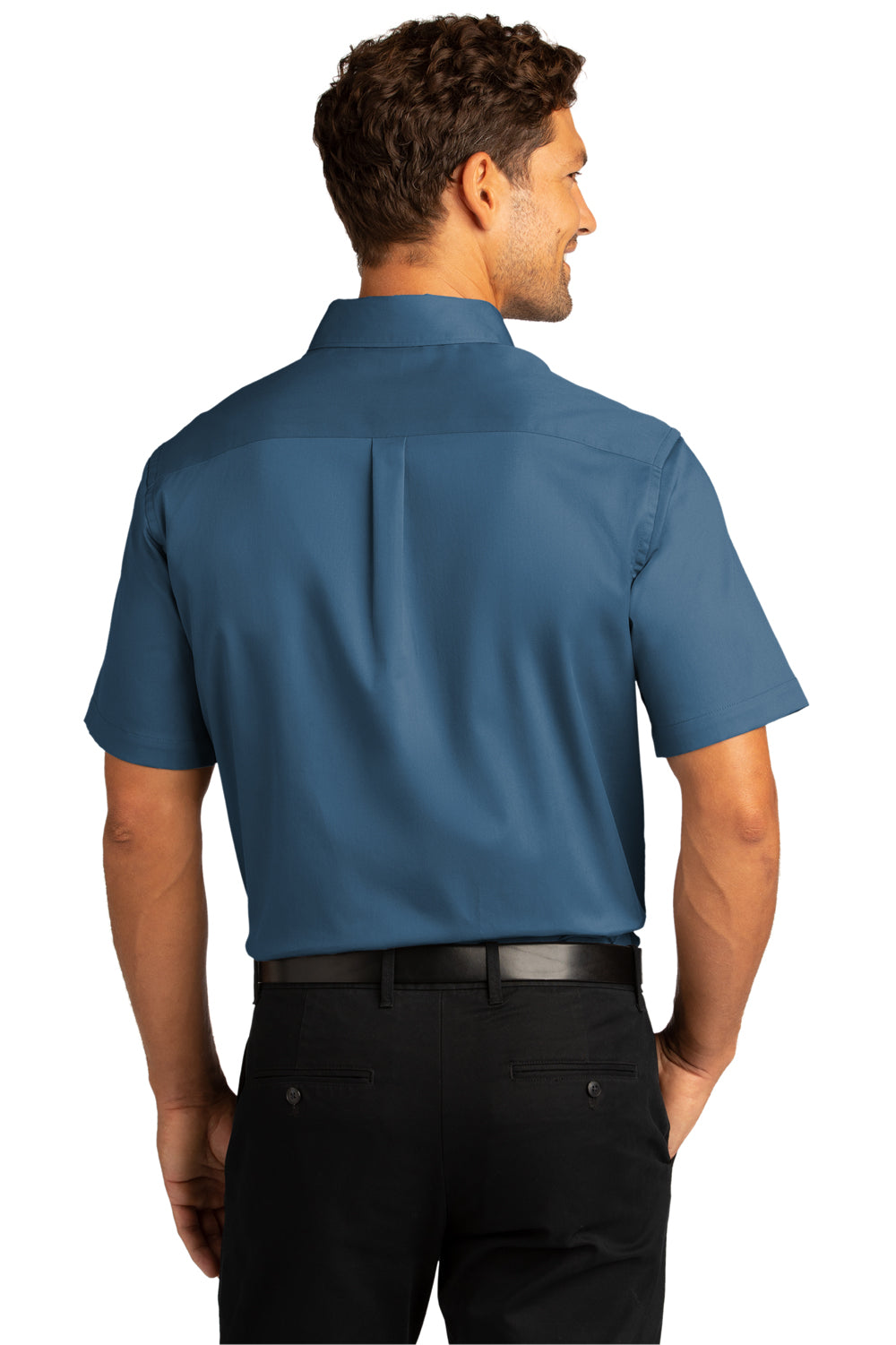 Port Authority Mens SuperPro React Short Sleeve Button Down Shirt w/ Pocket Regatta Blue Side