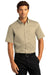 Port Authority Mens SuperPro React Short Sleeve Button Down Shirt w/ Pocket Wheat Front