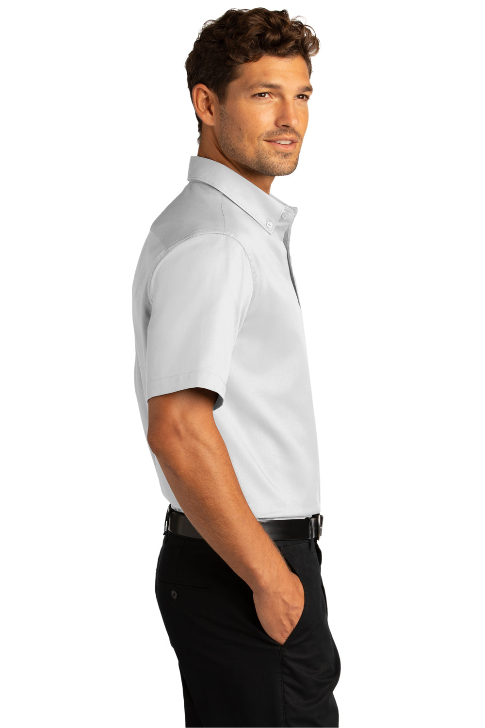 Port Authority Mens SuperPro React Short Sleeve Button Down Shirt w/ Pocket White Side