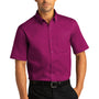 Port Authority Mens SuperPro Wrinkle Resistant React Short Sleeve Button Down Shirt w/ Pocket - Wild Berry