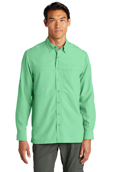 Port Authority W960 Mens Daybreak Moisture Wicking Long Sleeve Button Down Shirt w/ Double Pockets Bright Seafoam Green Front