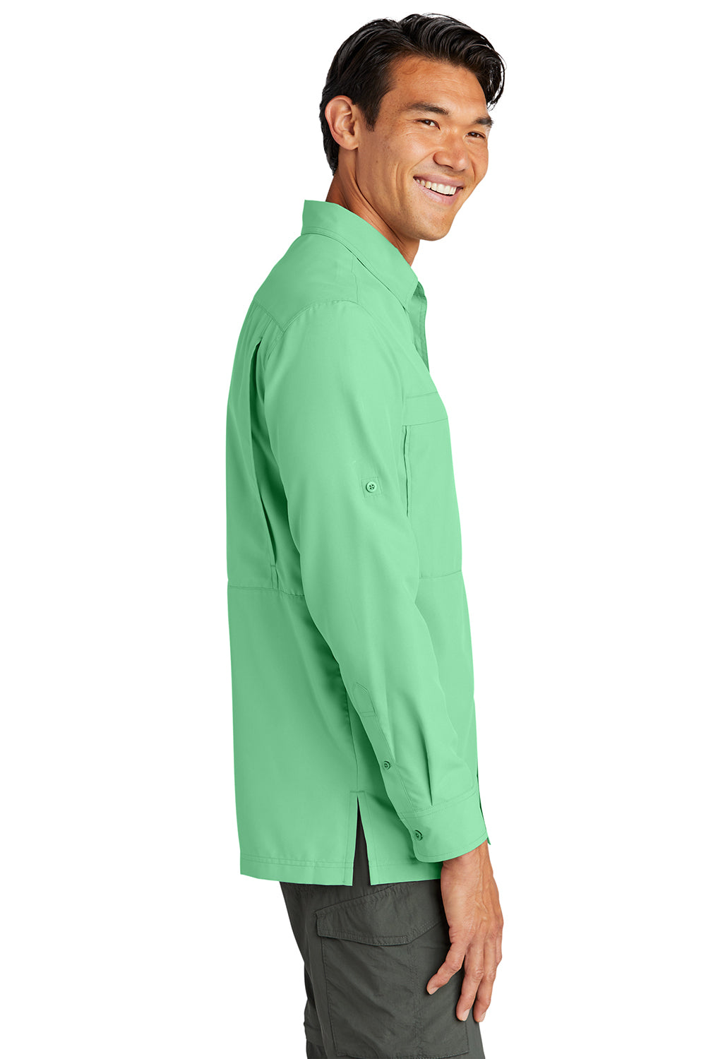 Port Authority W960 Mens Daybreak Moisture Wicking Long Sleeve Button Down Shirt w/ Double Pockets Bright Seafoam Green SIde
