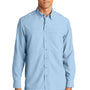 Port Authority Mens Daybreak Moisture Wicking Long Sleeve Button Down Shirt w/ Double Pockets - Light Blue