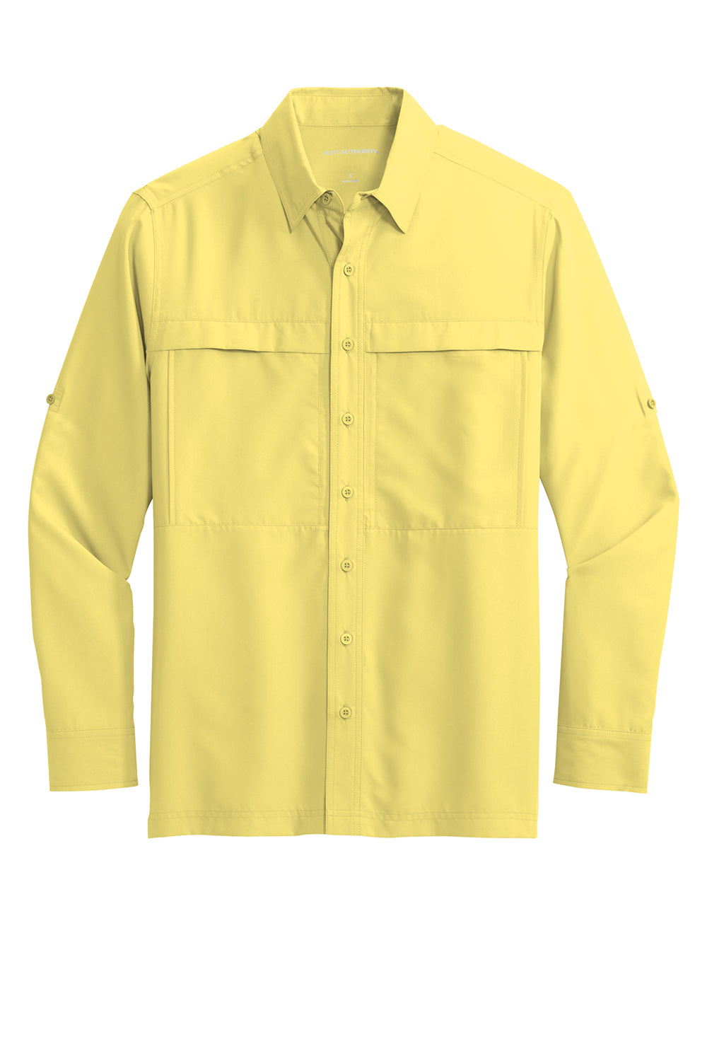 Port Authority W960 Mens Daybreak Moisture Wicking Long Sleeve Button Down Shirt w/ Double Pockets Yellow Flat Front
