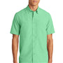 Port Authority Mens Daybreak Moisture Wicking Short Sleeve Button Down Shirt w/ Double Pockets - Bright Seafoam Green