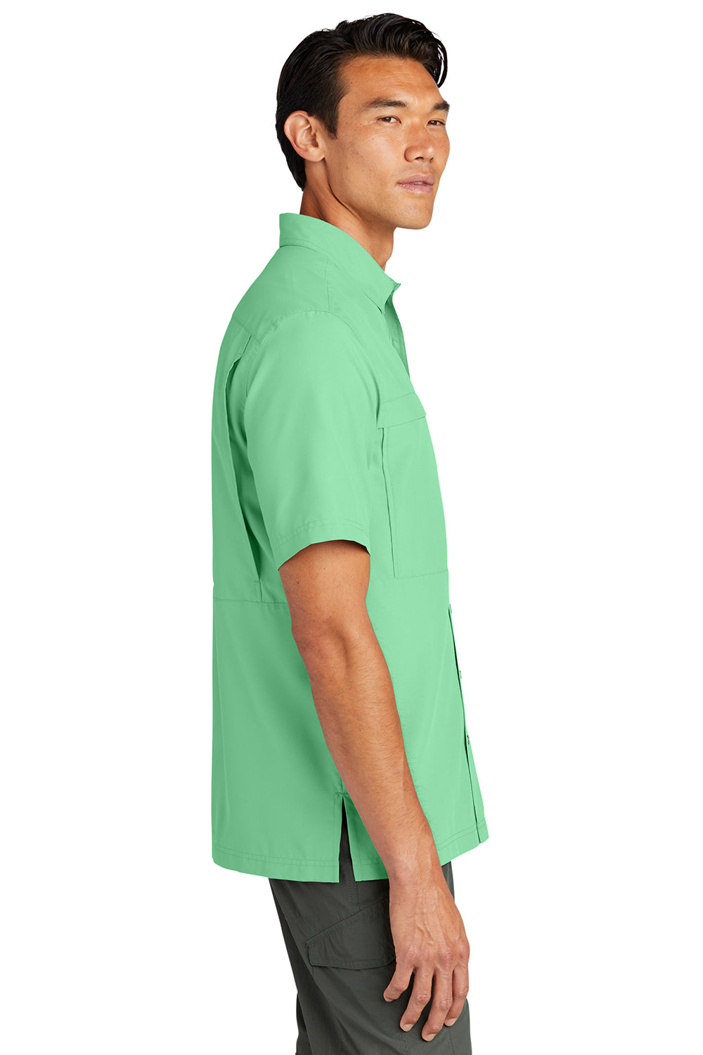 Port Authority W961 Mens Daybreak Moisture Wicking Short Sleeve Button Down Shirt w/ Double Pockets Bright Seafoam Green SIde