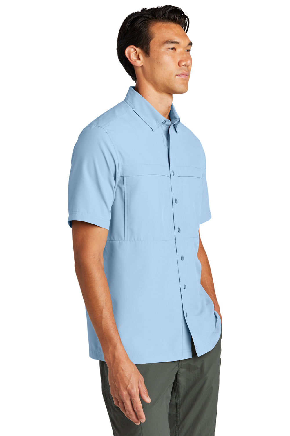 Port Authority W961 UV Daybreak Short Sleeve Button Down Shirt Light Blue 3Q
