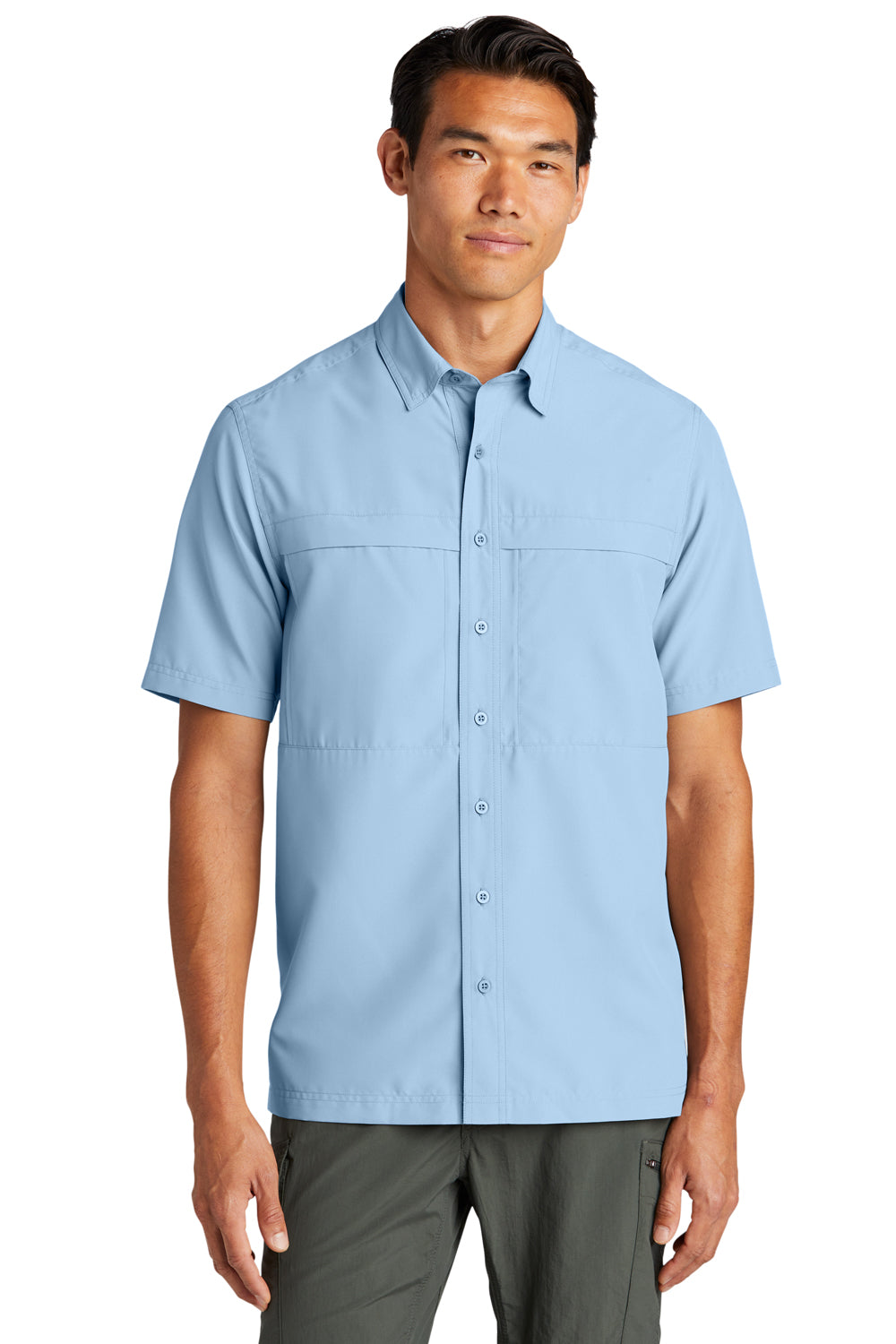 Port Authority W961 UV Daybreak Short Sleeve Button Down Shirt Light Blue Front
