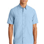 Port Authority Mens Daybreak Moisture Wicking Short Sleeve Button Down Shirt w/ Double Pockets - Light Blue