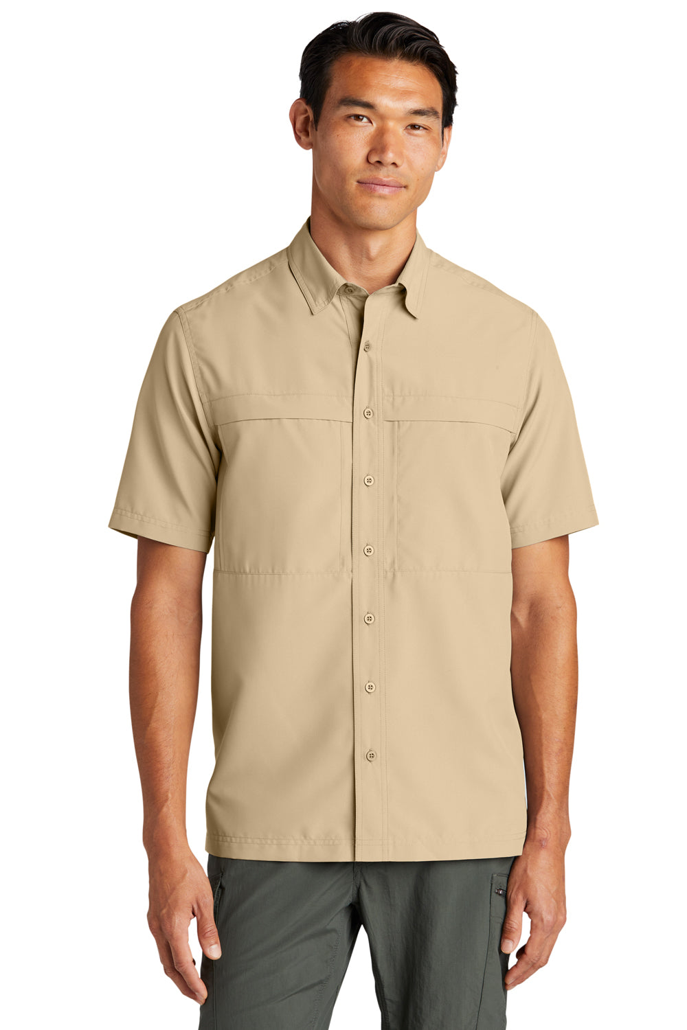 Port Authority W961 UV Daybreak Short Sleeve Button Down Shirt Oat Front