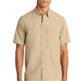 Port Authority Mens Daybreak Moisture Wicking Short Sleeve Button Down Shirt w/ Double Pockets - Oat