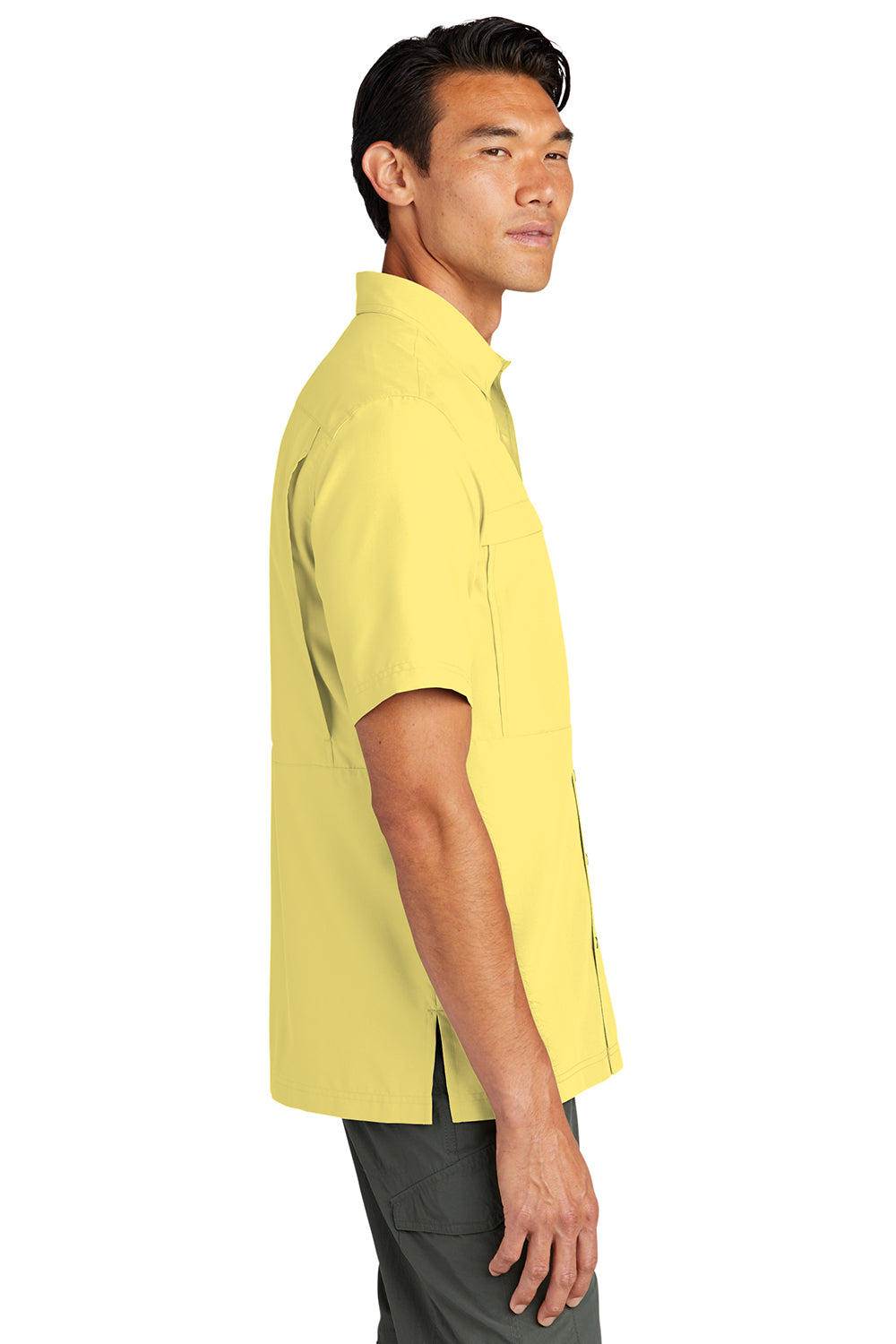 Port Authority W961 Mens Daybreak Moisture Wicking Short Sleeve Button Down Shirt w/ Double Pockets Yellow SIde