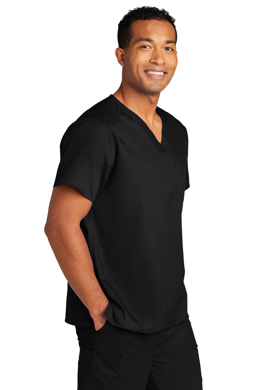 Wonderwink WW3160 WorkFlex Short Sleeve V-Neck Shirt w/ Pocket Black 3Q