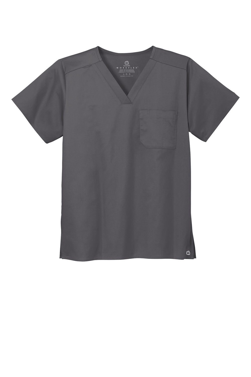 Wonderwink WW3160 WorkFlex Short Sleeve V-Neck Shirt w/ Pocket Pewter Grey Flat Front