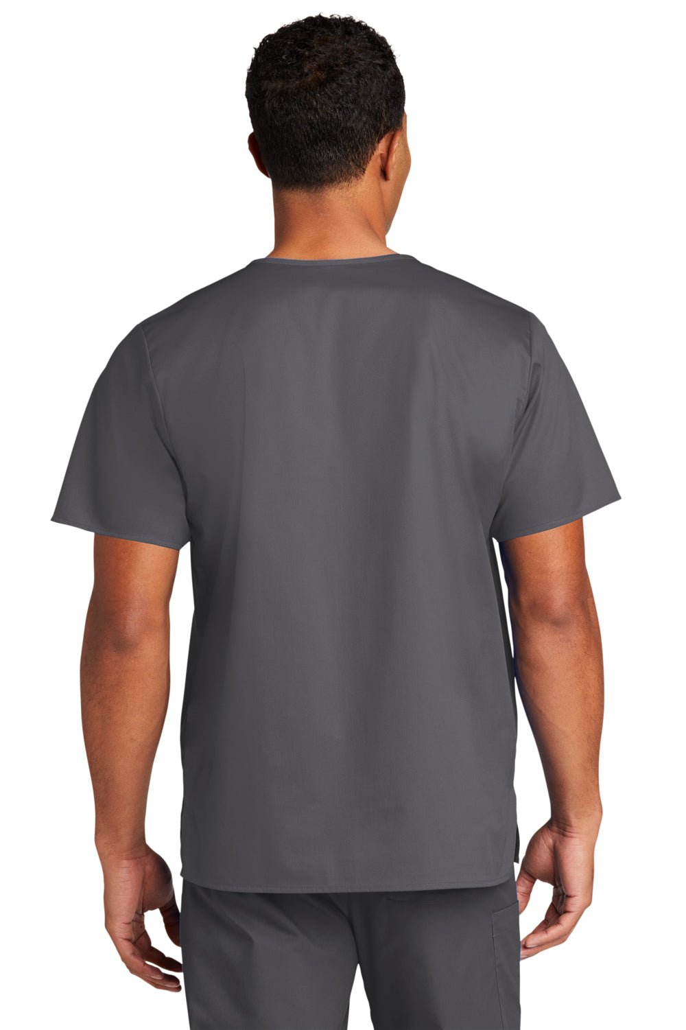Wonderwink WW3160 WorkFlex Short Sleeve V-Neck Shirt w/ Pocket Pewter Grey Back