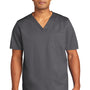 Wonderwink Mens WorkFlex Short Sleeve V-Neck Shirt w/ Pocket - Pewter Grey