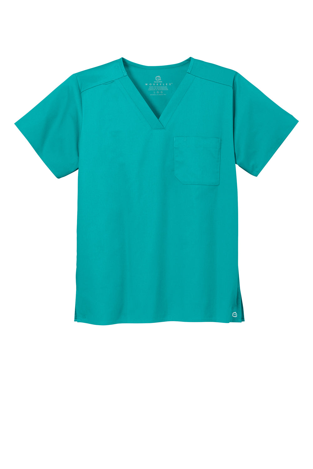 Wonderwink WW3160 WorkFlex Short Sleeve V-Neck Shirt w/ Pocket Teal Blue Flat Front