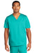Wonderwink WW3160 WorkFlex Short Sleeve V-Neck Shirt w/ Pocket Teal Blue Front