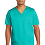Wonderwink Mens WorkFlex Short Sleeve V-Neck Shirt w/ Pocket - Teal Blue