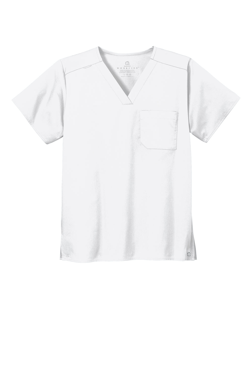 Wonderwink WW3160 WorkFlex Short Sleeve V-Neck Shirt w/ Pocket White Flat Front