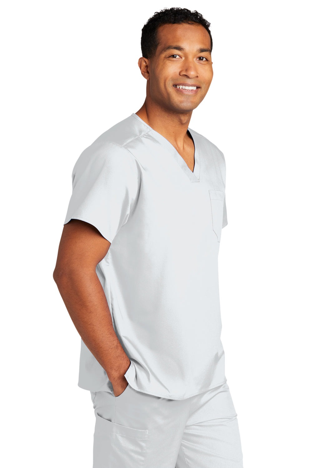 Wonderwink WW3160 WorkFlex Short Sleeve V-Neck Shirt w/ Pocket White 3Q